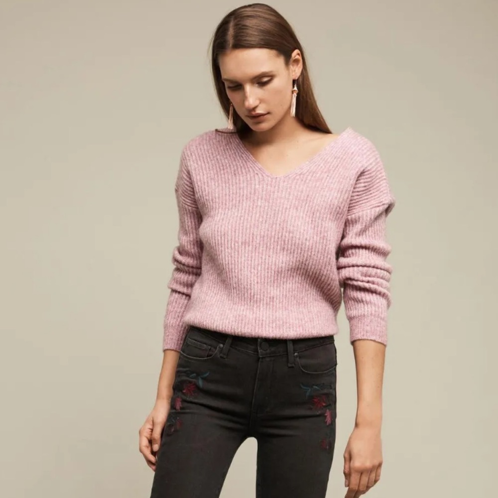 Anthropologie Angel Of the North Cropped Sweater Purple Twist Back Wool S NWT